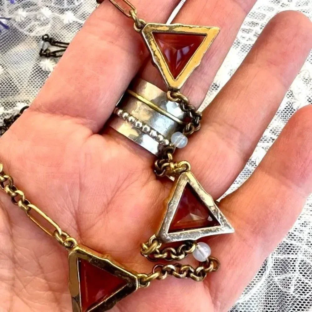 Vintage J Crew Pink Triangle Moonstone Necklace